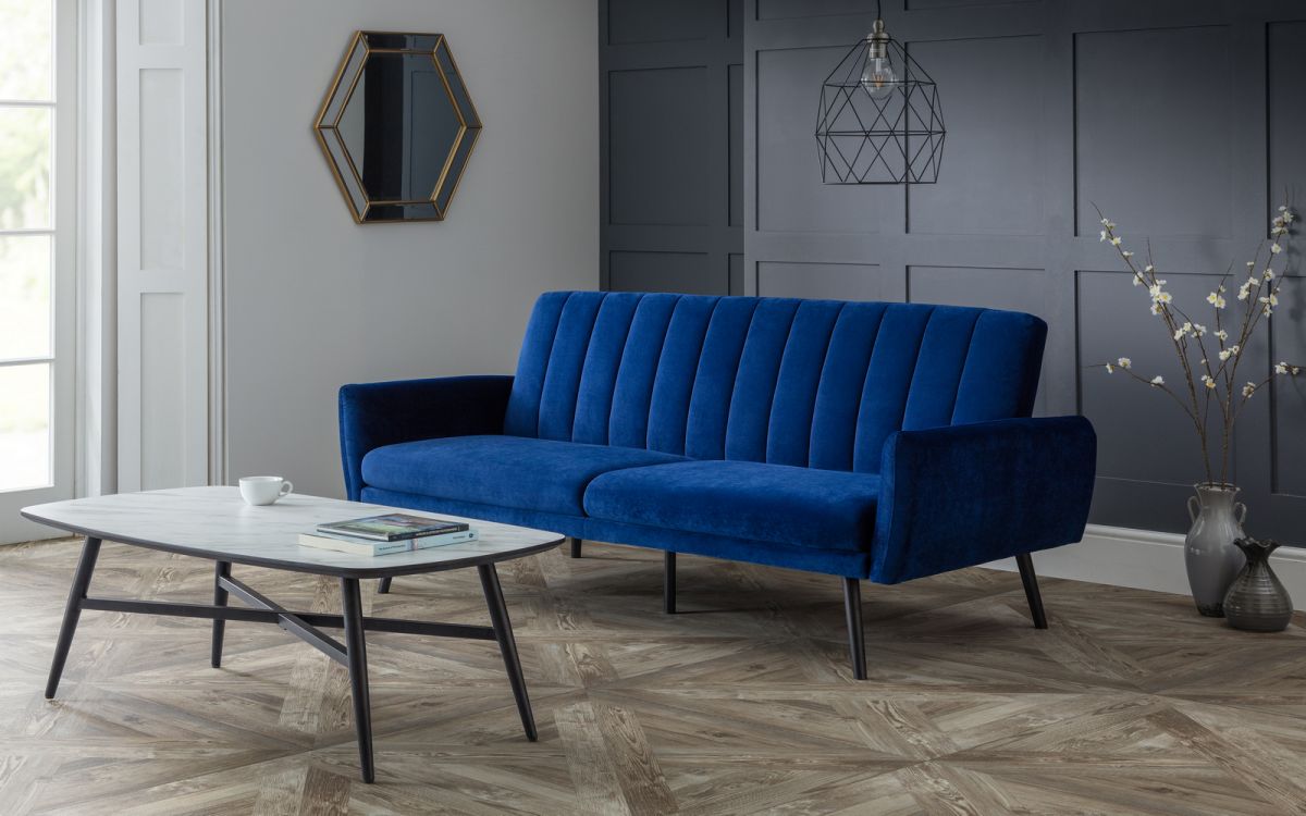 Blue Velvet 3 Seater Sofabed