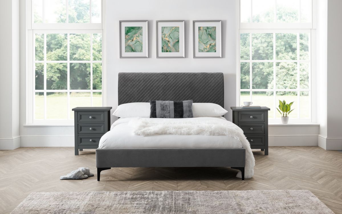 Quilted Design Grey Velvet Bed